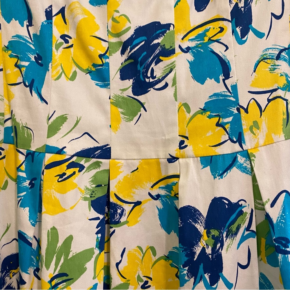 NWT Chaps Sleeveless Square Neck Fit and Flare White Blue Floral Dress Sz 14 - Picture 4 of 9